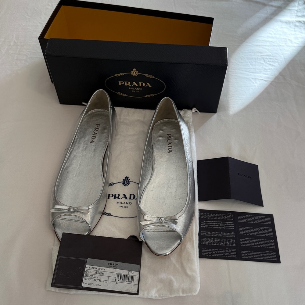Rare Vintage Prada Early 2000s Silver Peep-Toe Women's Shoes size 41 - Picture 14 of 14